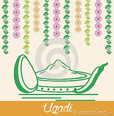 Drawing of Wish you Happy Ugadi or Gudi Padwa Vector Illustration of Hindu New Year Greeting Vector Illustration