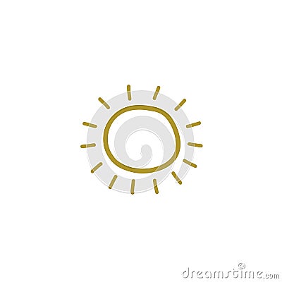 A drawing of yellow sun in the style of a doodle. Linear hand-drawn drawing. Vector illustration Cartoon Illustration