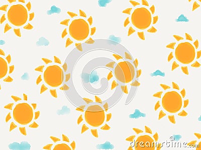 Drawing yellow suns with clouds background Stock Photo