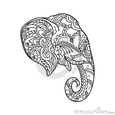 Drawing zentangle elephant, for coloring book for adult or other decorations Vector Illustration