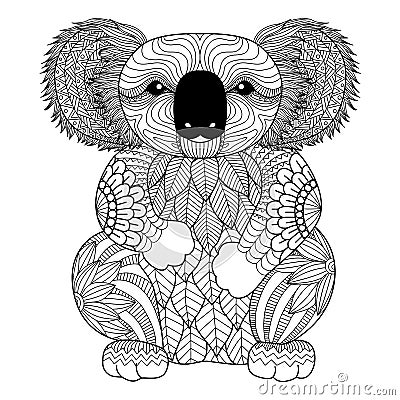 Drawing zentangle Koala for coloring page, shirt design effect, logo, tattoo and decoration. Vector Illustration