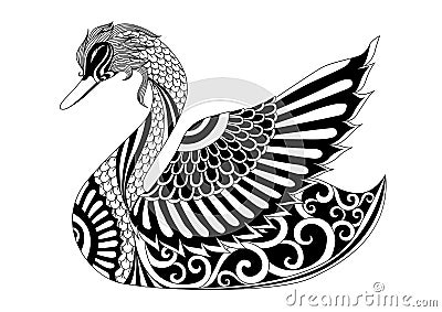 Drawing zentangle swan for coloring page, shirt design effect, logo, tattoo and decoration. Vector Illustration
