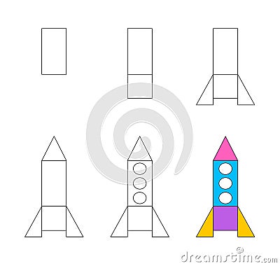 Worksheet easy guide to drawing cartoon rocket. Vector Illustration