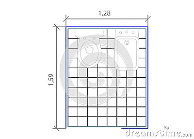 Drawings of AutoCAD blocks representing bathrooms Stock Photo