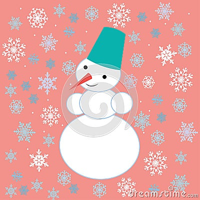 Drawings for Christmas. Image of a snowman on the background of snowflakes. Vector Illustration