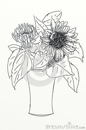 Drawings of flowers with leaves Stock Photo