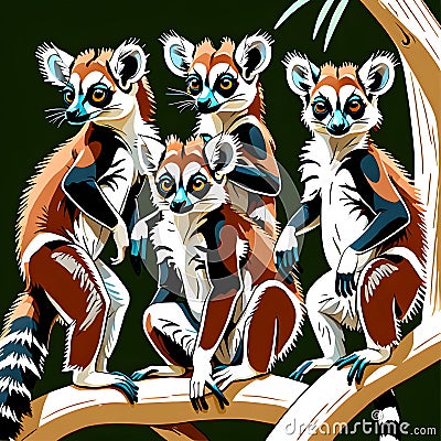 drawings about a group of playful lemurs in madagascar a beautif. Stock Photo