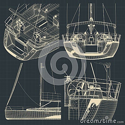 Drawings of sailing yacht Vector Illustration