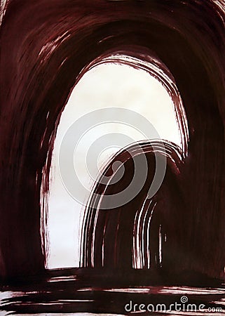 Drawn abstract arch in the arch, the harmonious beauty of perspectives, Stock Photo