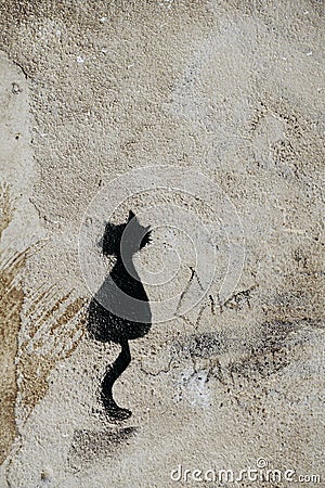 Drawn black cat silhouette wall decoration Editorial Stock Photo