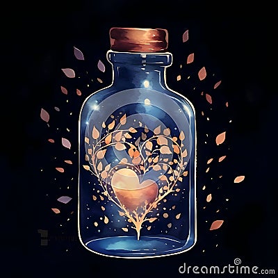 A drawn bottle with a cork and a heart inside Vector Illustration