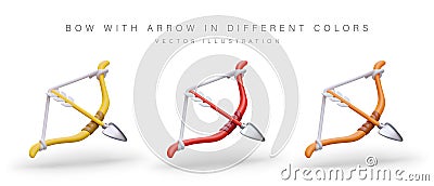 Drawn bow with arrow. Vector objects of different colors. Ancient small arms Vector Illustration