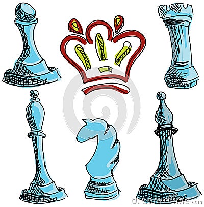 Drawn colored chess Vector Illustration