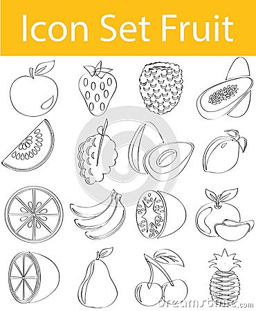 Drawn Doodle Lined Icon Set Fruit Vector Illustration