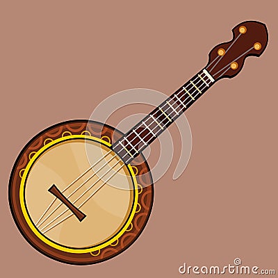 Drawn folk musical stringed plucked instrument banjo brown Vector Illustration