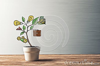 Drawn income tree in white pot for business investment savings and making money Stock Photo