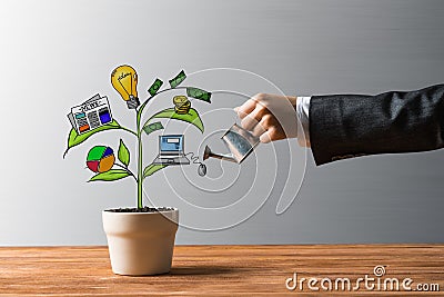 Drawn income tree in white pot for business investment savings and making money Stock Photo