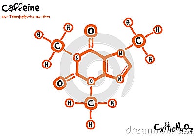 Drawn molecule and formula of Caffeine Vector Illustration