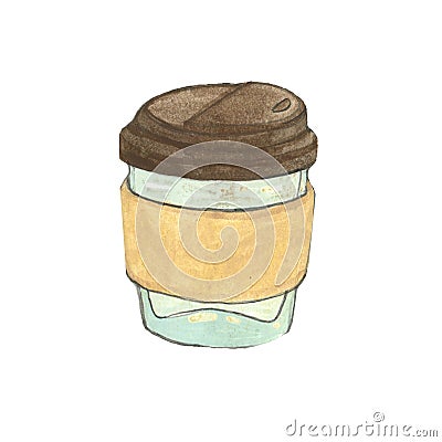 Drawn objects coffee to go clip art, hand drawn paper cup, hot drinks, isolated Cartoon Illustration