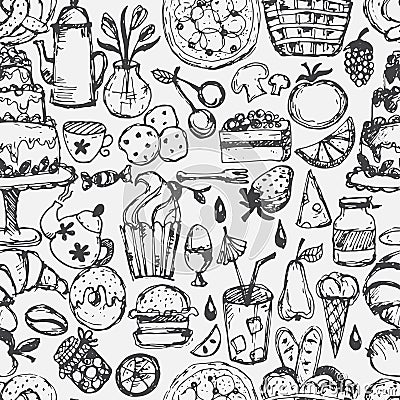 drawn seamless pattern for kitchen theme .Vector Vector Illustration