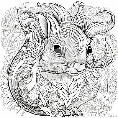 drawn squirrel zentangle style for coloring t shirt logo Cartoon Illustration