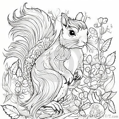 drawn squirrel zentangle style for coloring t shirt logo Cartoon Illustration