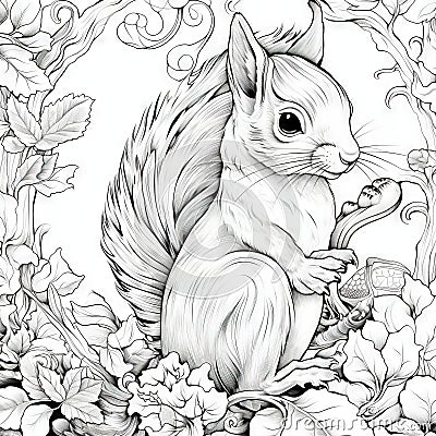 drawn squirrel zentangle style for coloring t shirt logo Cartoon Illustration