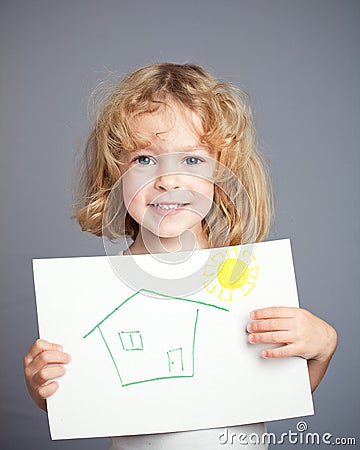 Drawn sun and house Stock Photo