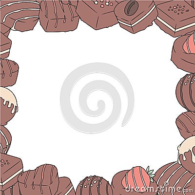 Drawn vector illustration border with chocolate covered pralines Cartoon Illustration