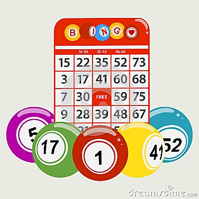 Drawning style bingo balls and red card background Stock Photo