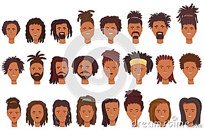 Dreadlocks icons set cartoon vector. African fashion Vector Illustration