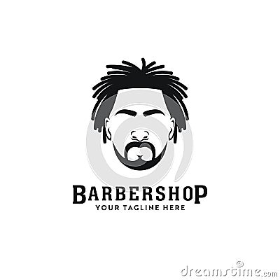 Dreadlocks locs dreads african american barbershop hair stylist logo icon with head hair silhouette Vector Illustration