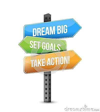 dream big, set, goals, take action destination sign Stock Photo