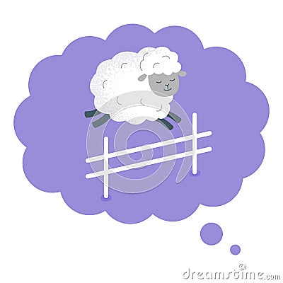Dream bubble with a sheep jumping over the fence. Vector flat illustration. Vector Illustration