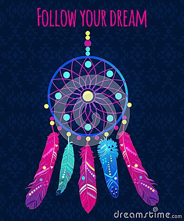 Dream catcher with abstract feathers in ethnic style Vector Illustration