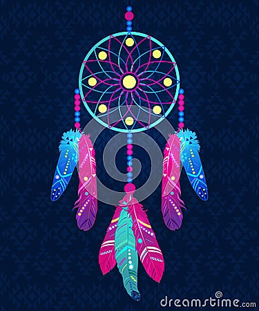 Dream catcher with abstract feathers in ethnic style Vector Illustration