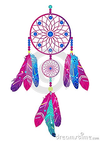 Dream catcher with abstract feathers in ethnic style Vector Illustration