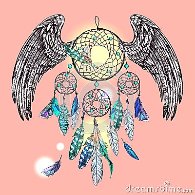 Dream catcher with wings Vector Illustration