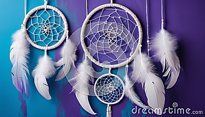 Dream catchers with blue and purple background. Stock Photo