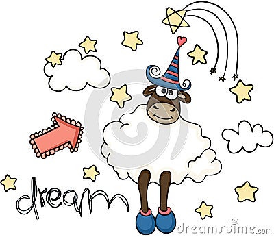 Dream cute sheep Vector Illustration