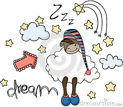 Dream cute sheep sleeping Vector Illustration