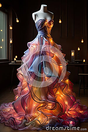 The dream fairy dress is with material that emits moebius colorful light like a beautiful lighting of a luminous rainbow core Stock Photo