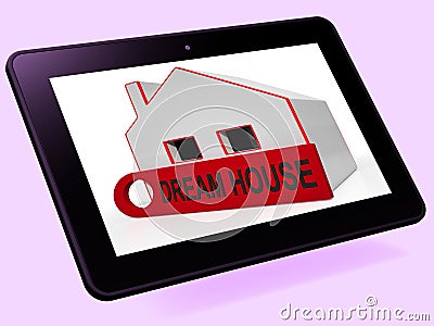 Dream House Home Tablet Shows Purchase Or Construct Perfect Prop Stock Photo