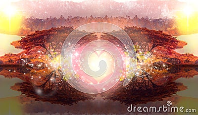 Dream imagine heart love 2 tree romantic fantasy, bubble bokeh Stock Photo