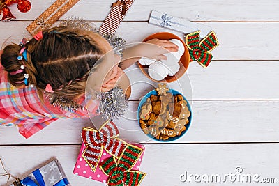 Dream life on Christmas. Satiated child Stock Photo