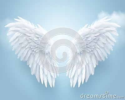 Dream like realistic angel wings background with a white wing of a bird Cartoon Illustration