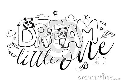 Dream little one greeting card design with cute panda bear Vector Illustration