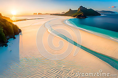 Dream scene, Beautiful beach view with white sand and blue water, summer vibe, holiday Stock Photo