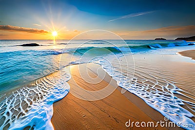 Dream scene, Beautiful beach view with white sand and blue water, summer vibe, holiday Stock Photo