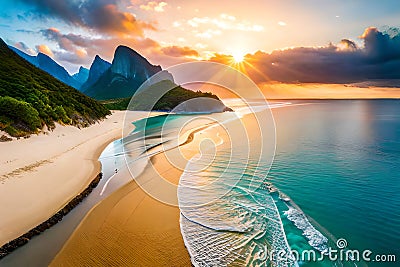Dream scene, Beautiful beach view with white sand and blue water, summer vibe, holiday Stock Photo